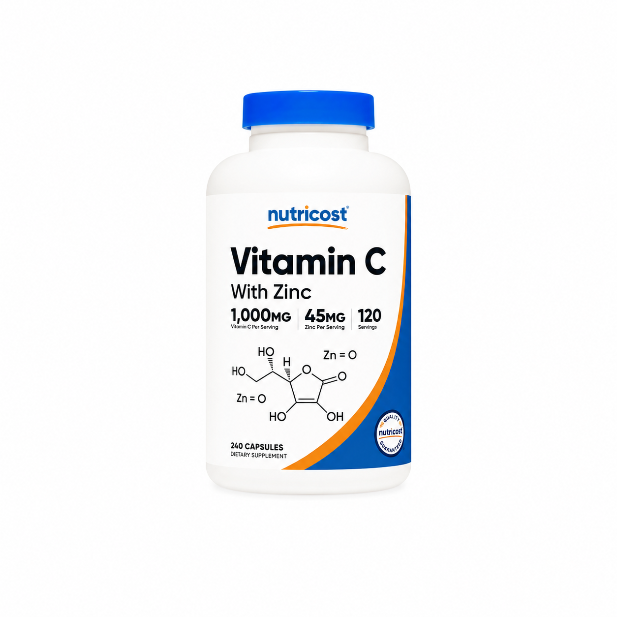 NUTRICOST VITAMIN C WITH ZINC 1000MG, 45 MG, 120 SERVS